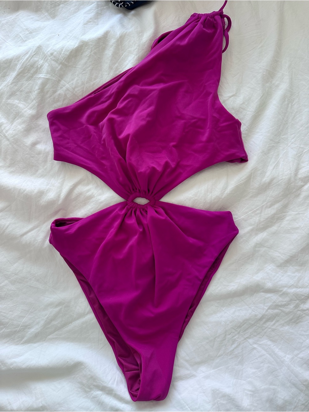 Agua Bendita Fuschia Bloom One-Shoulder Cutout One-Piece Swimsuit